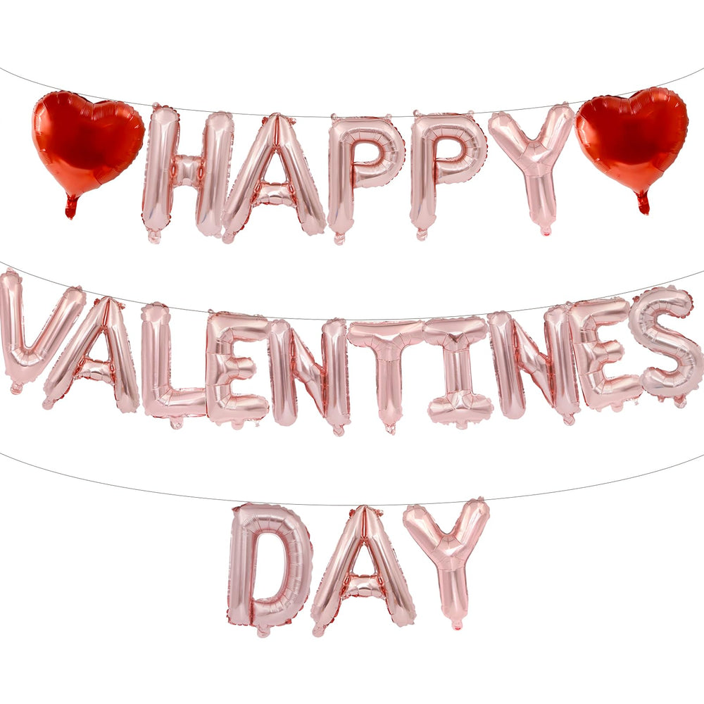 Broeify 16-inch rose gold HAPPY VALENTINE'S DAY balloons for romantic décor