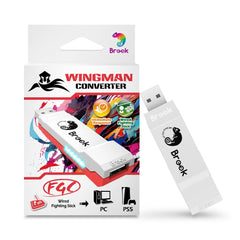 Brook Wingman FGC converter connected to PS5 with arcade joystick for seamless fighting game play.