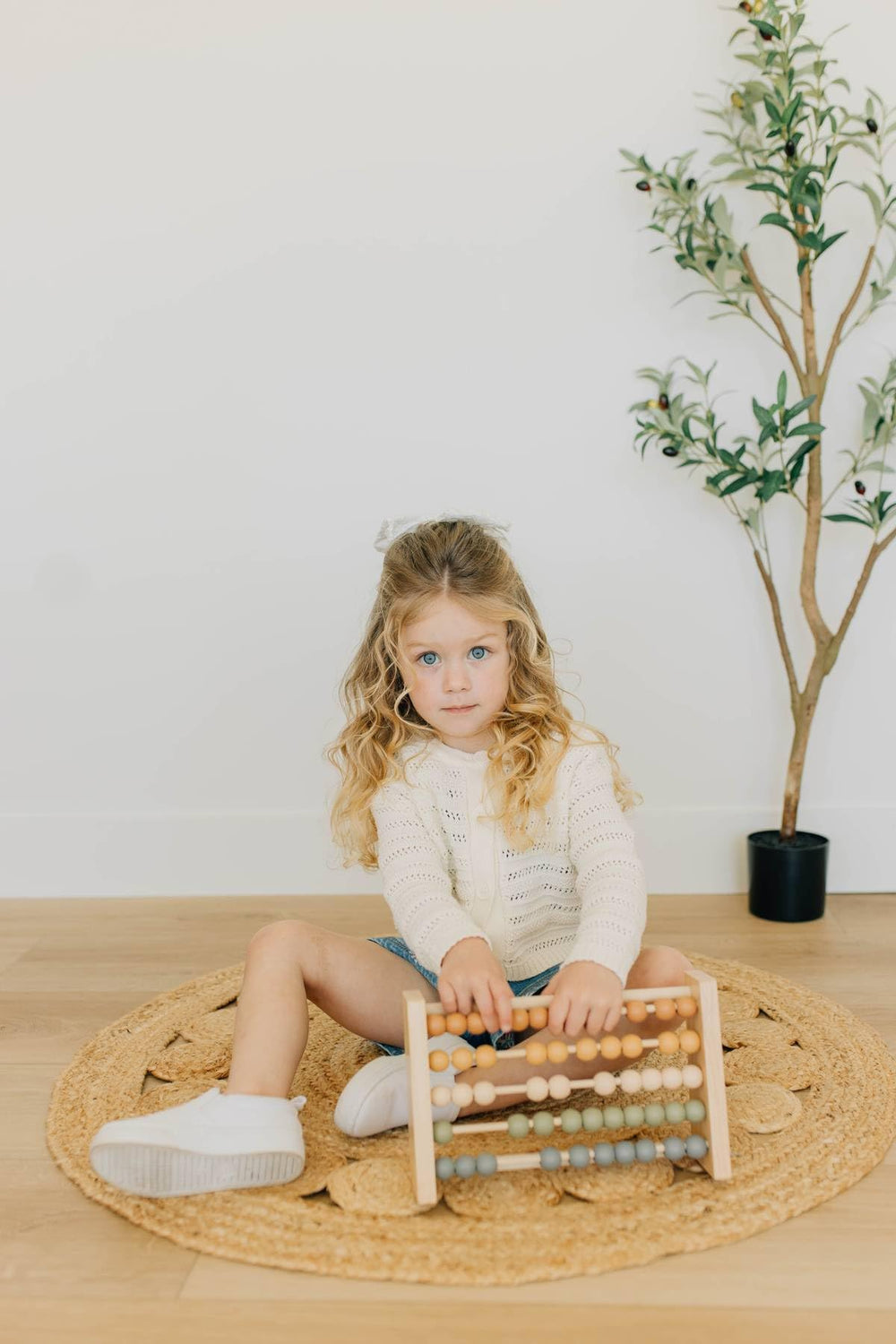 Brooklyn Neutral Boho Abacus wooden beads close-up supports hands-on learning and concentration