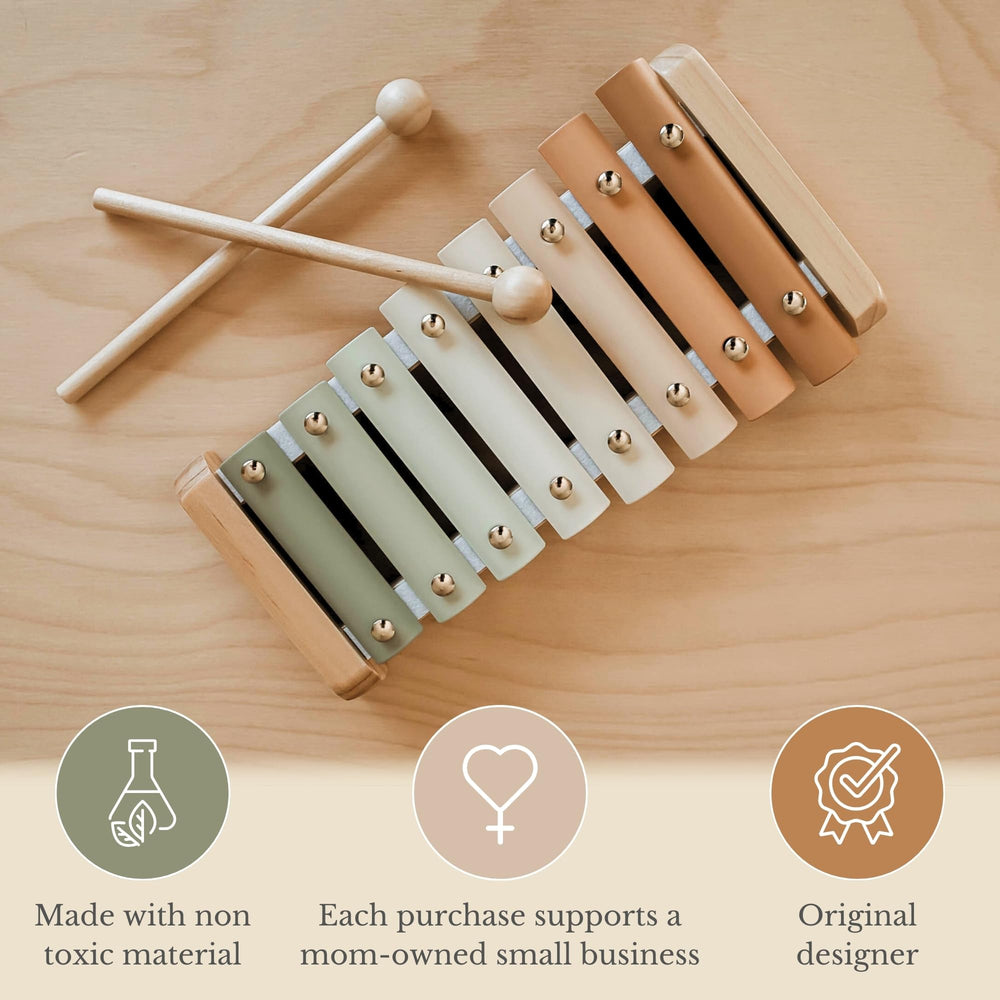 Brooklyn Neutral Xylophone aspen wood with steel keys for durable play.