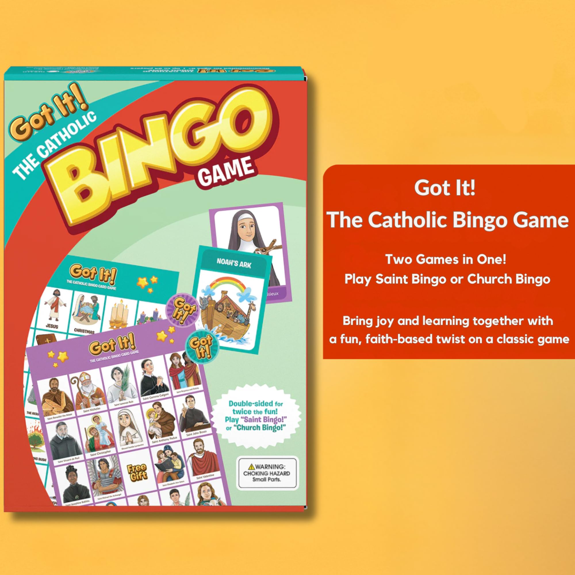 Brother Francis Got It Catholic Bingo features 24 laminated player cards for easy reuse in groups.