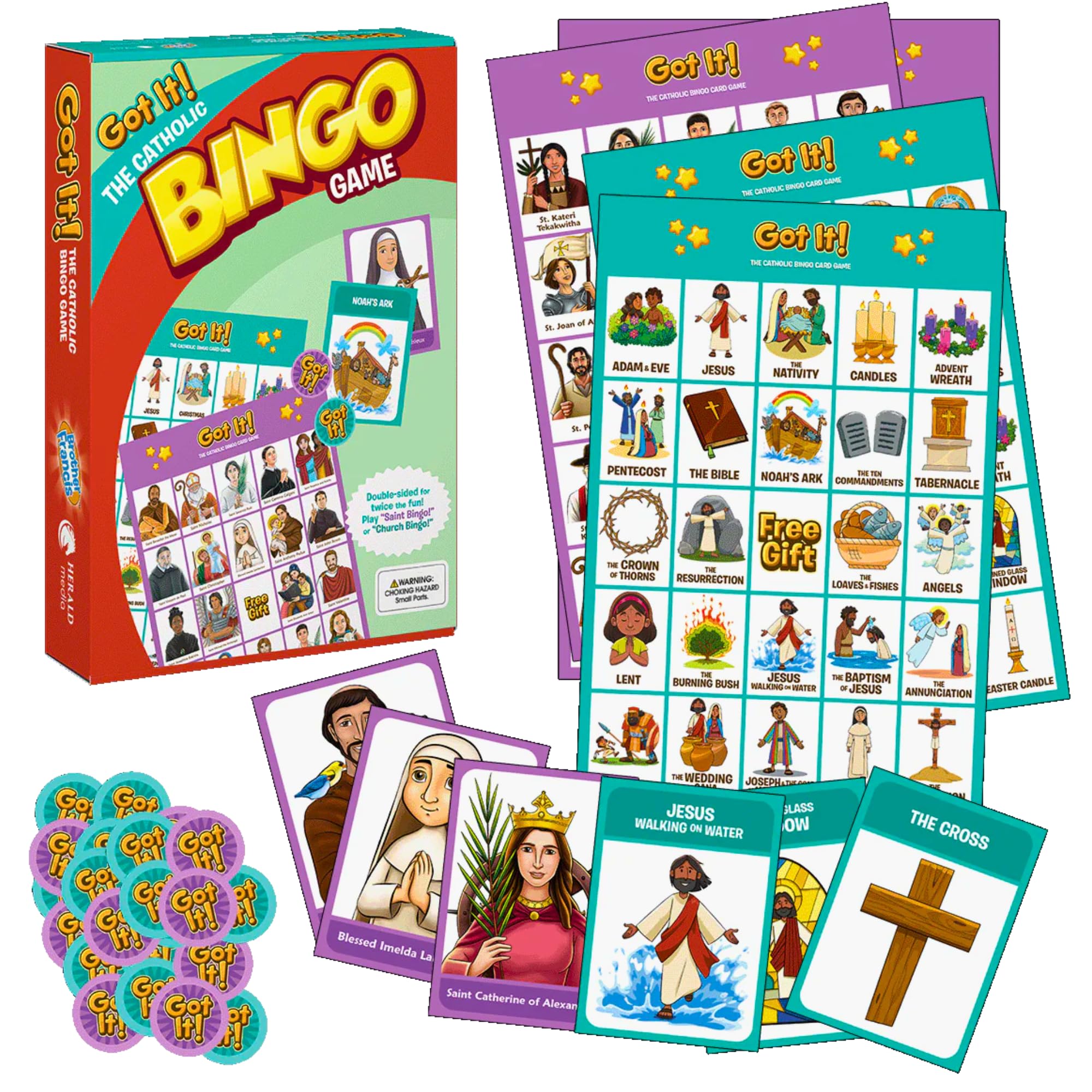 Brother Francis Got It Catholic Bingo cards, double-sided, perfect for interactive classroom faith-based learning.