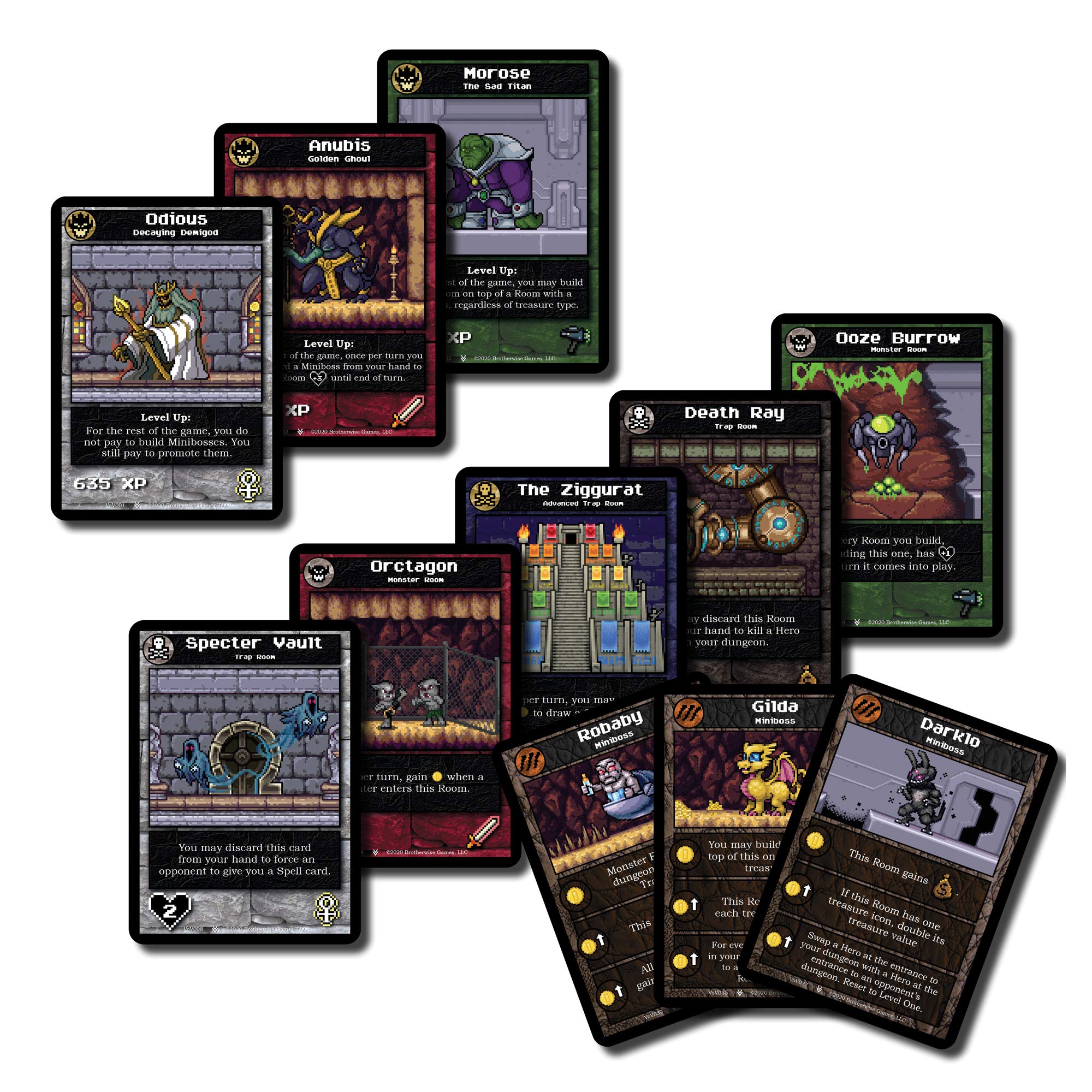 Crash Landing cards demonstrate scaling to 5-6 players in Vault of Villains.