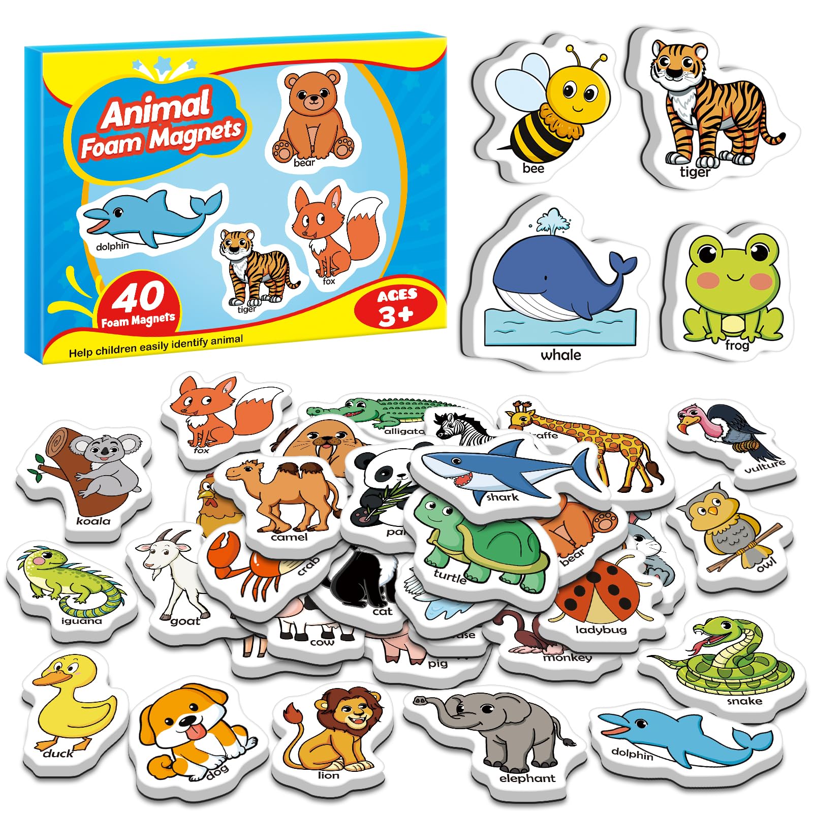 Broytain 40 Animal Fridge Magnets collection on metal surface for animal recognition