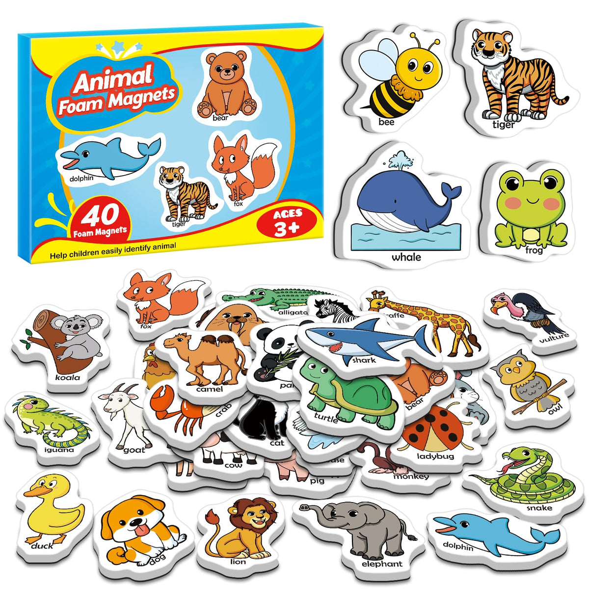 Broytain 40 Animal Fridge Magnets collection on metal surface for animal recognition