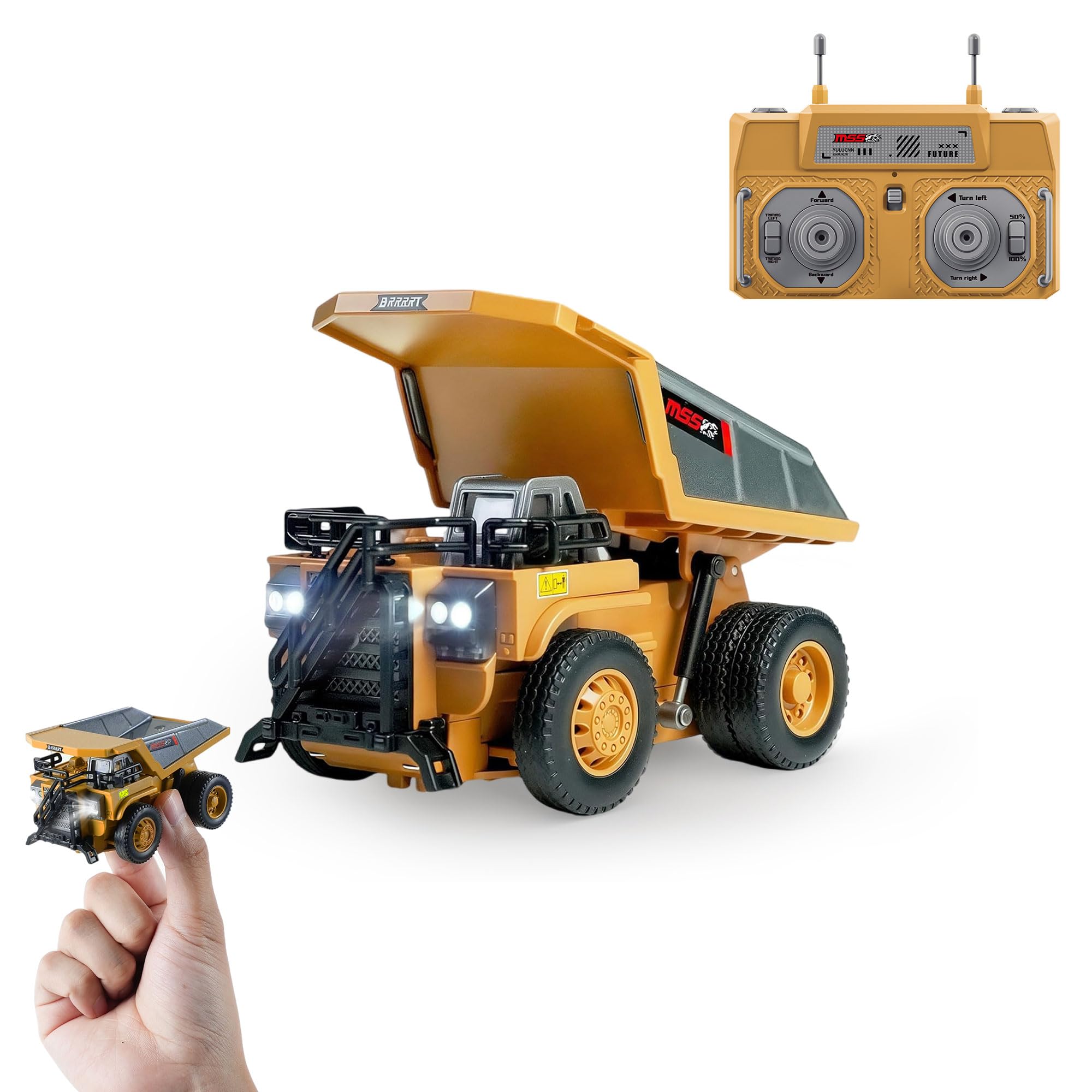 BRRRRT 1/64-scale mini-dump-truck compact and desk-ready, ideal for pocket play and tiny scenes