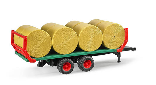 Bruder 02220 Bale Transport Trailer front view showing eight bale capacity for imaginative play.