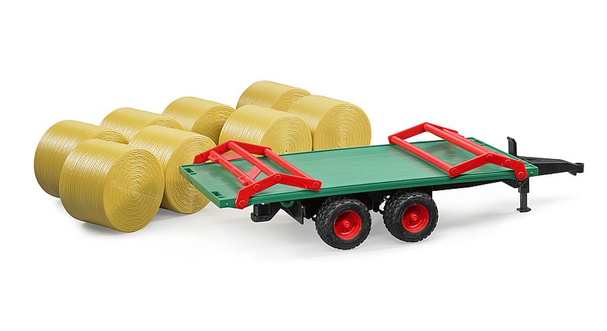 Bruder Bale Transport Trailer rear loading view highlighting bale transfer potential.