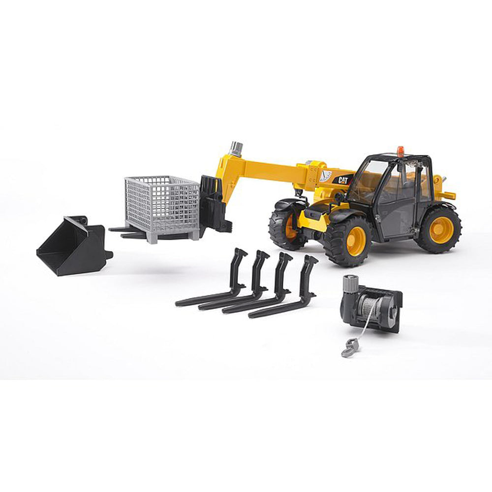 Bruder 02318 front-loader hay forks for safe handling of lightweight bales.