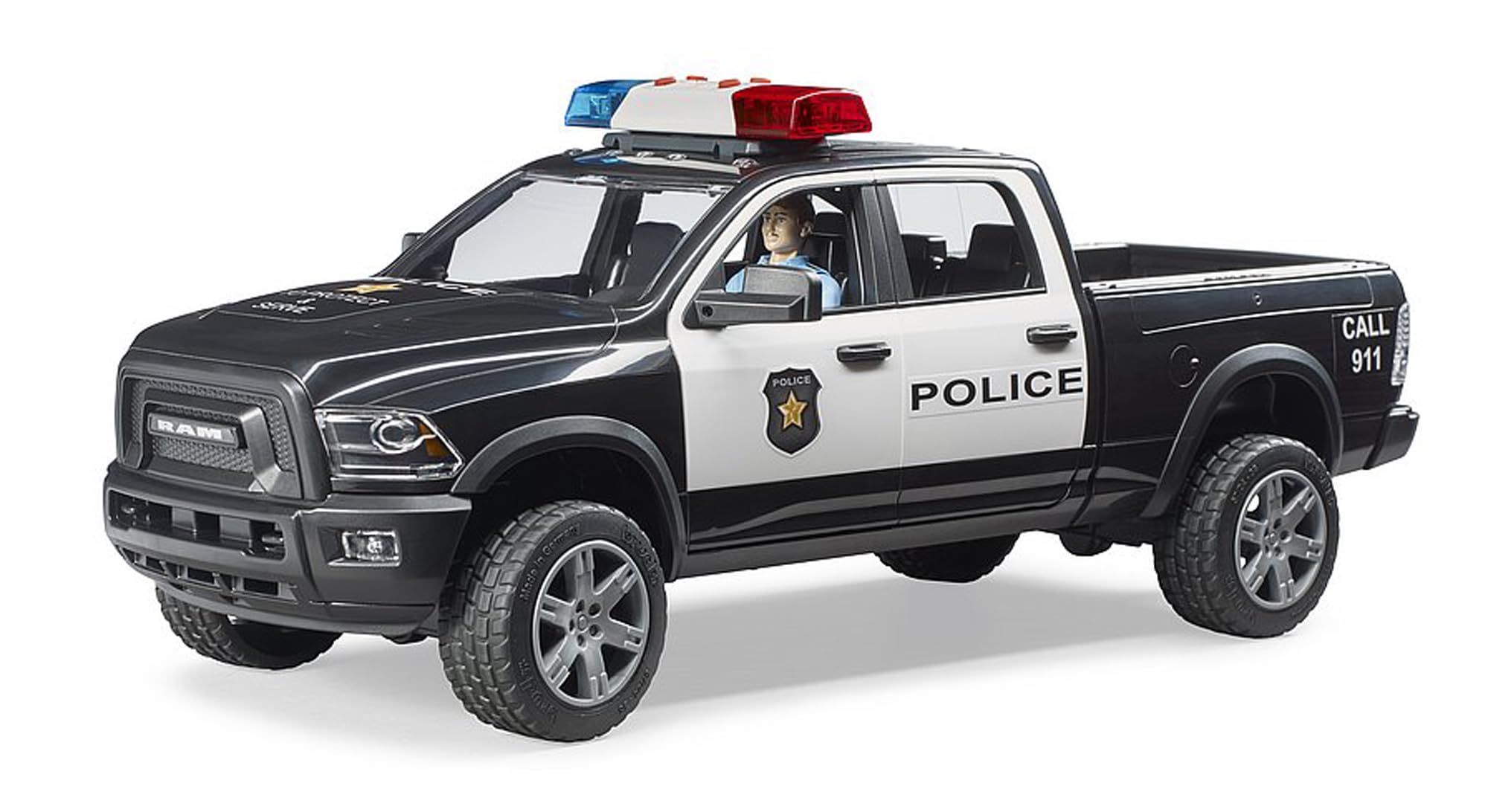 Bruder 1:16 scale truck features realistic steering and open tailgate