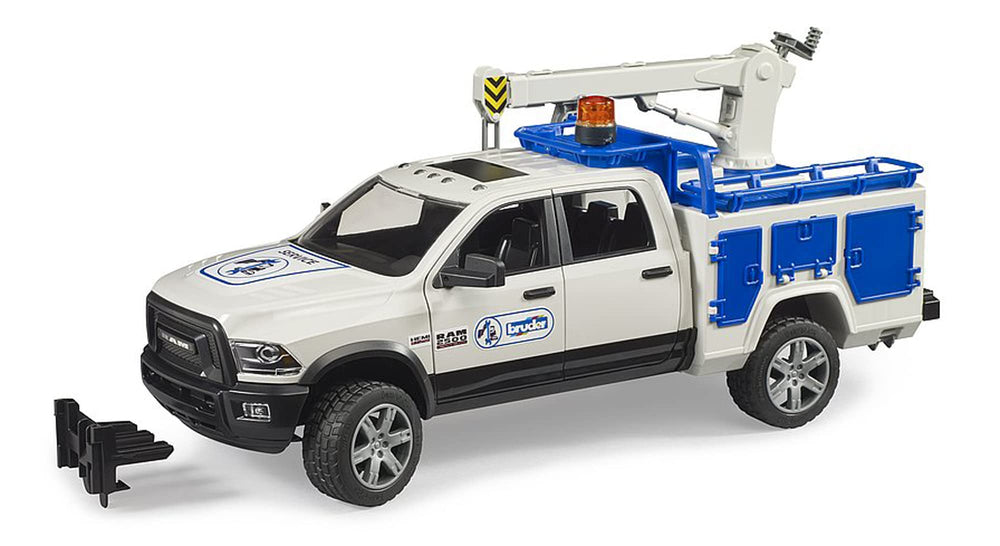 Bruder 02509 RAM 2500 service truck with rotating beacon on-site repair capability