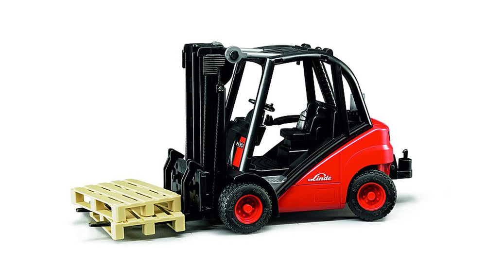 Bruder 02511 Linde H30D forklift side view shows compact maneuverability