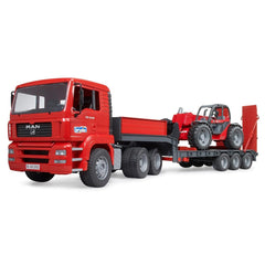 Bruder 02774 low-loader trailer with turntable coupling supports smooth vehicle articulation