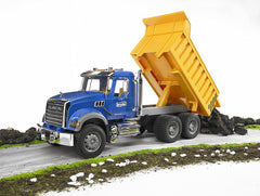 Bruder Mack Granite back gate opens for realistic dumping actions.