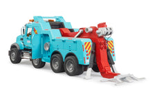 Bruder 02831 Mack Granite Heavy Rescue Wrecker light-sound module illuminated for day or night adventures.