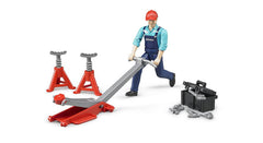 Bruder 62100 Bworld light-skin man figure with repair shop accessories for realistic role play.