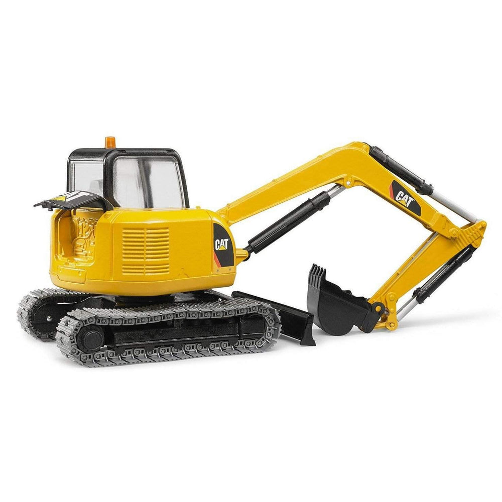 Bruder CAT mini excavator rotating 360 degrees for immersive construction play.