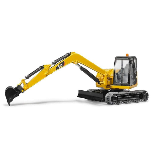 Bruder CAT mini excavator detachable bucket for varied digging play scenarios.