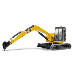 Bruder CAT mini excavator detachable bucket for varied digging play scenarios.