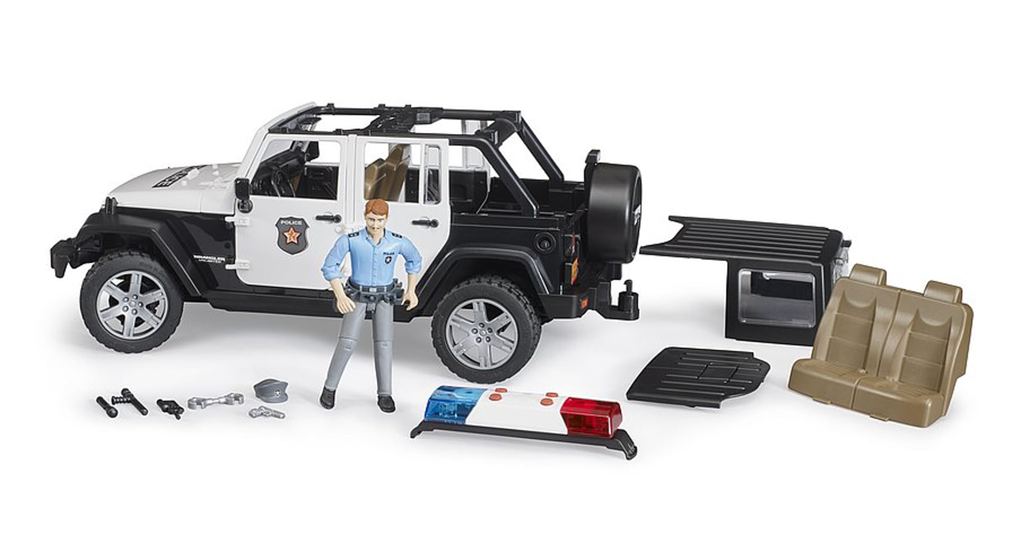 Bruder detachable backseat expands loading area for accessories.