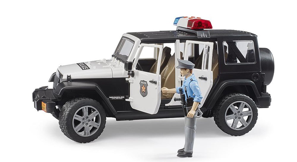 Bruder Jeep Rubicon Police with all doors open to reveal inner details.