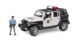 Bruder Jeep Rubicon Police with roof light module for authentic play adventures.