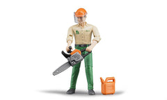 Bruder logging man forestry figure with accessories for realistic forest play.