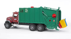 Bruder MACK Granite Garbage Truck engine compartment opened for realistic detail.