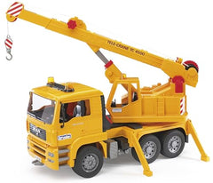 Bruder Man TGA crane truck tilting cab reveals engine for realism.