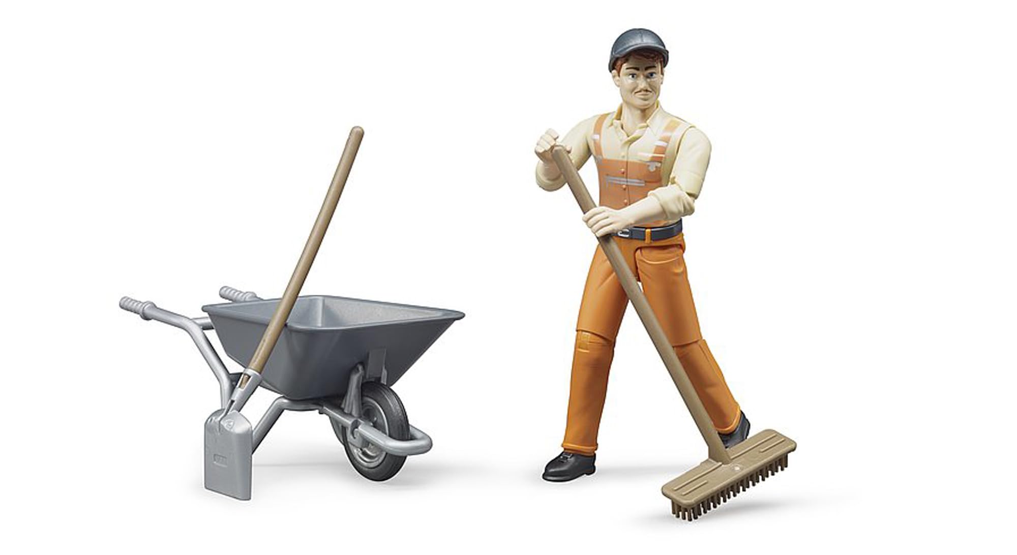 Bruder municipal worker figure with broom ideal for park care and road cleanup role-play.