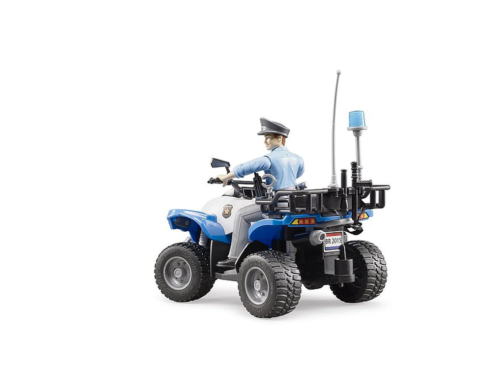 Bruder quad accessories image displays torch, radio, and truncheon for authentic play moments.