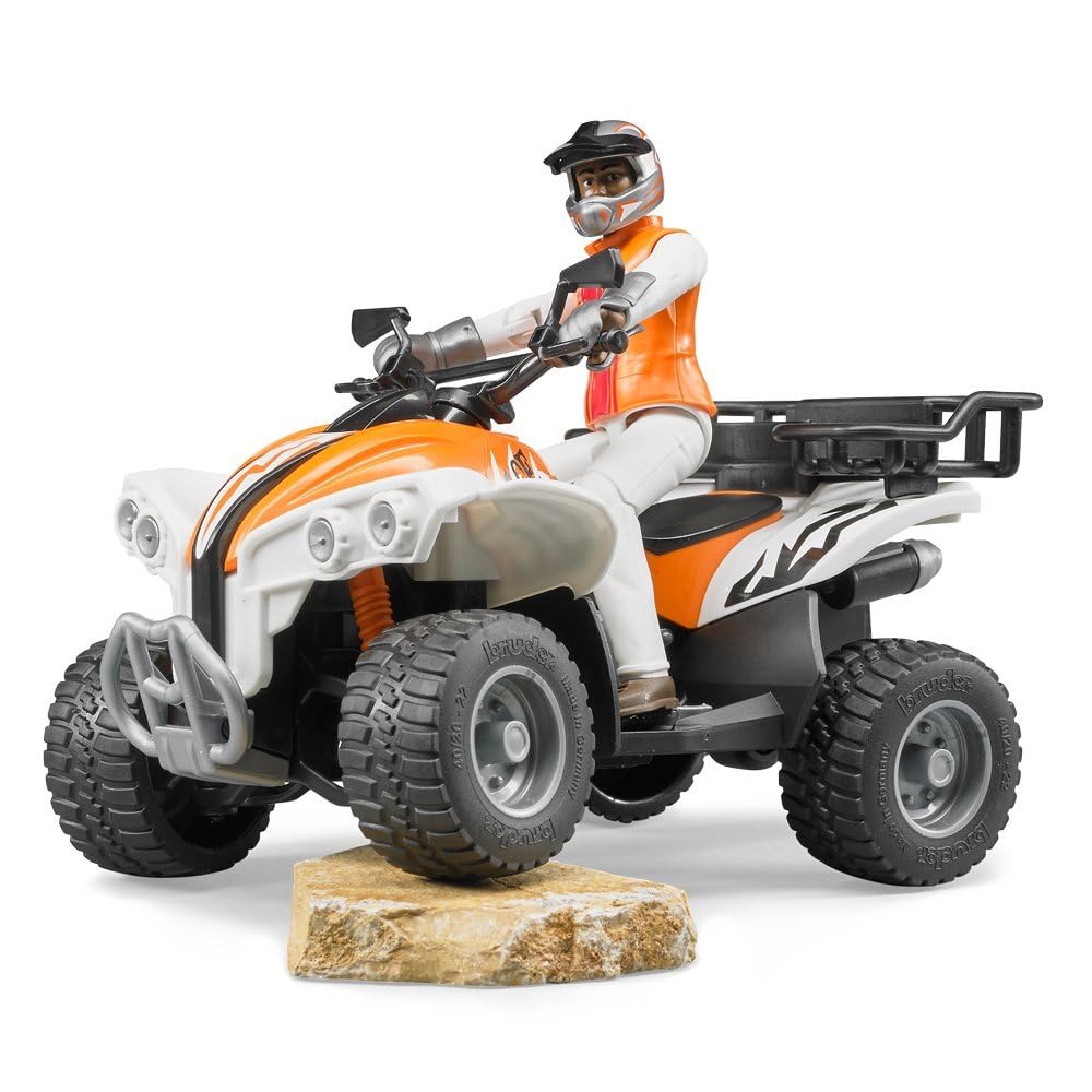 Bruder Quad with Driver front view, realistic detailing for imaginative outdoor play