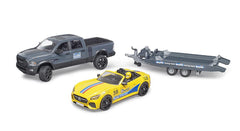 Bruder Ram 2500 Power Wagon trailer tilting platform enables easy loading.