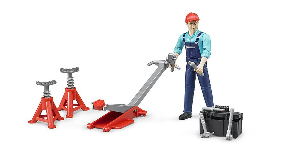 Bruder repair-shop accessories come to life in imaginative play.