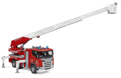 BRUDER Scania 560R ladder rescue basket for tall reach scenarios.