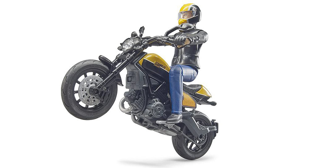 Bruder Scrambler 63053 rider figure with authentic outfit provides immersive, action-ready role play.