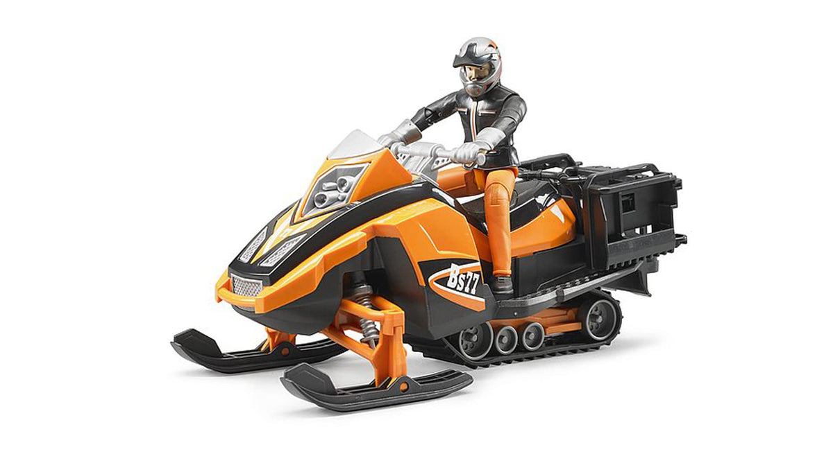 Bruder snowmobile with driver ready for action, ideal for indoor and outdoor play.