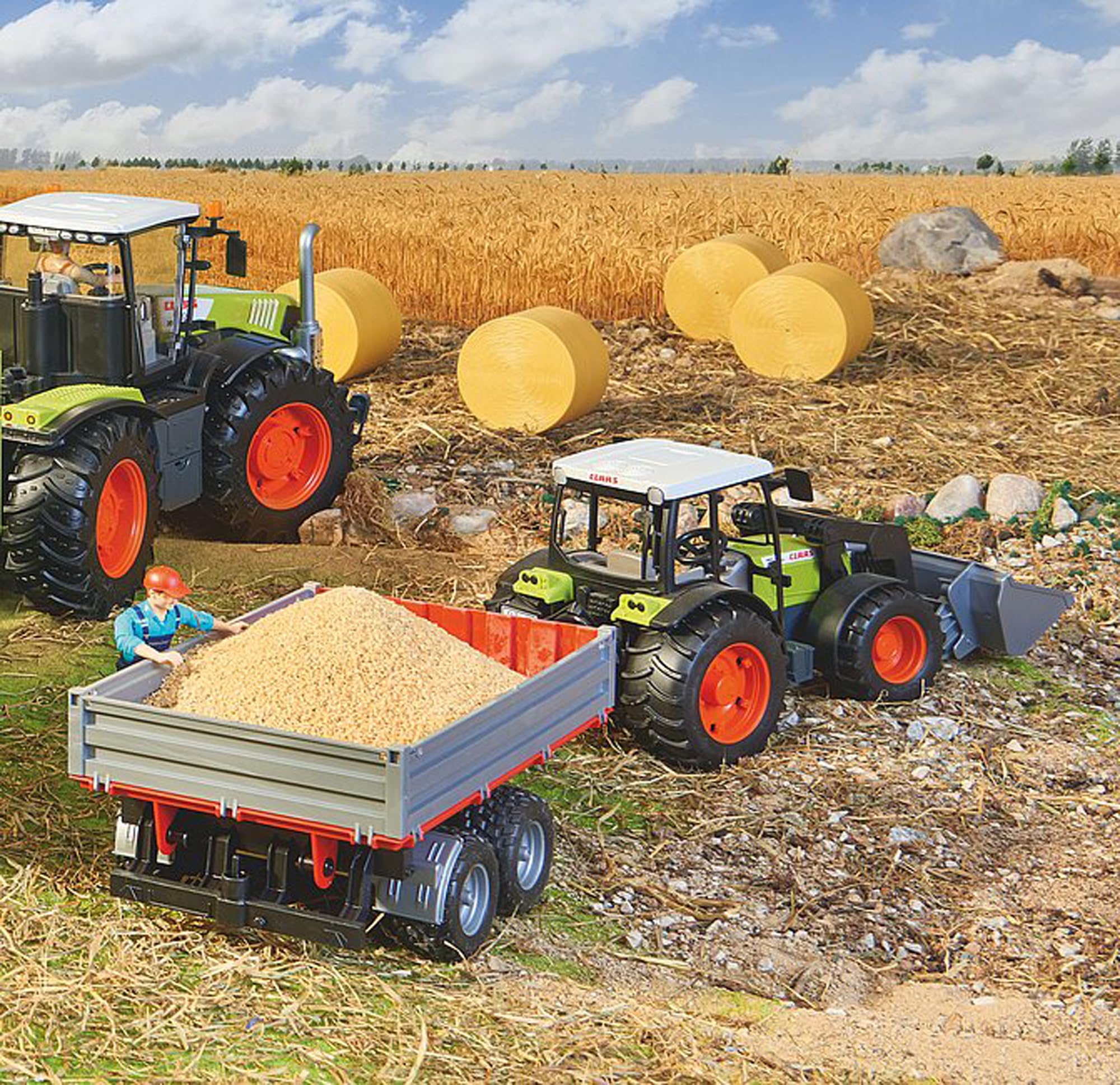 Bruder tipping trailer fold-out sustainer; enhances task-based play scenarios.