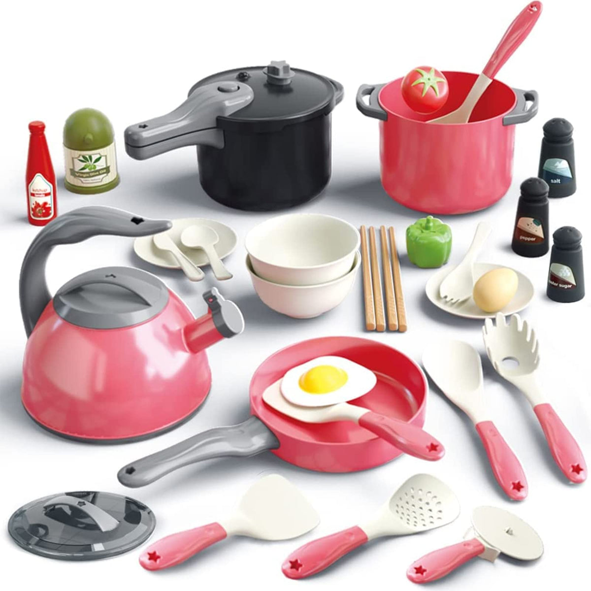 Bruvoalon 32-piece red kitchen set sparks imaginative, role-play cooking sessions.