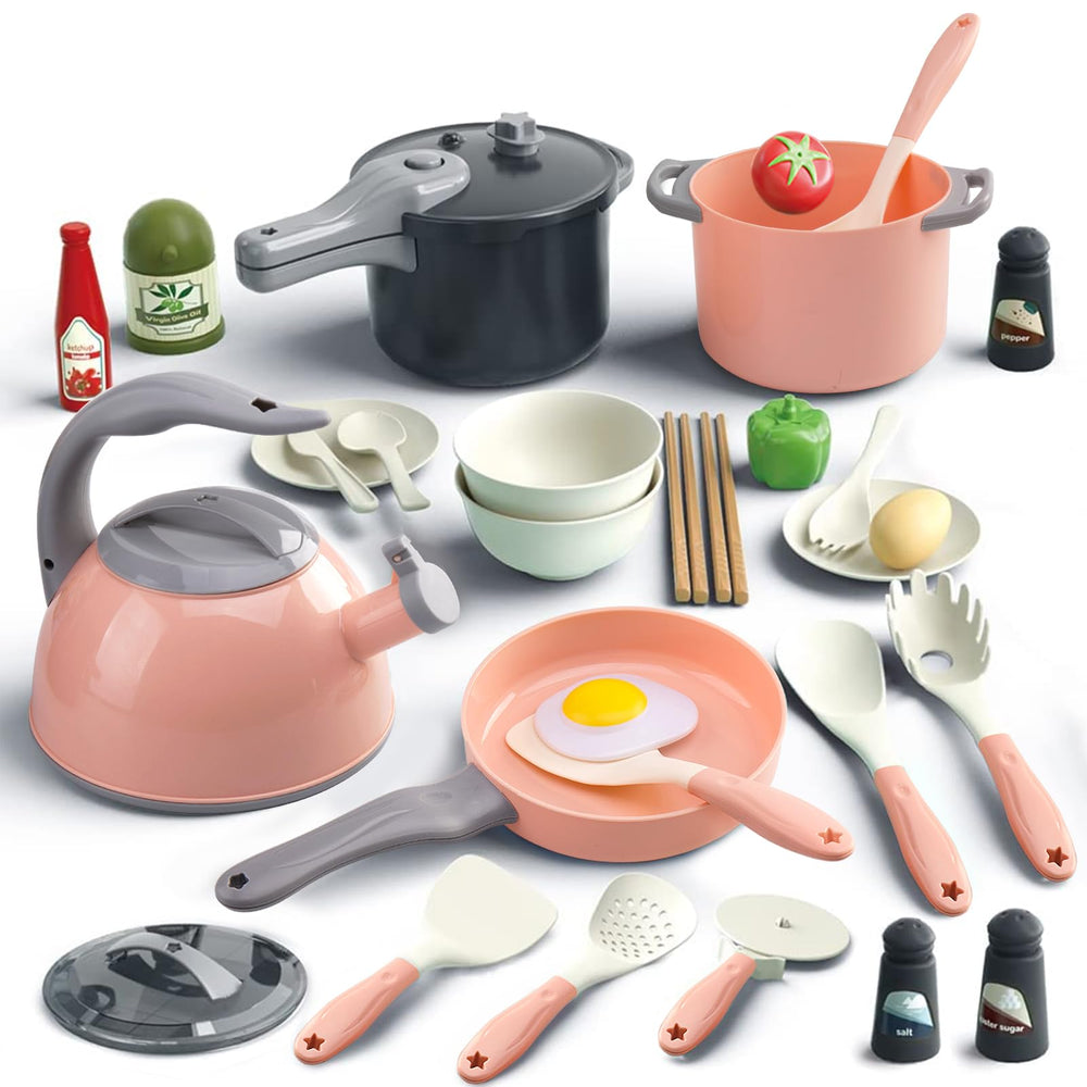 Bruvoalon 32-piece kitchen set with teal design for imaginative play sessions.