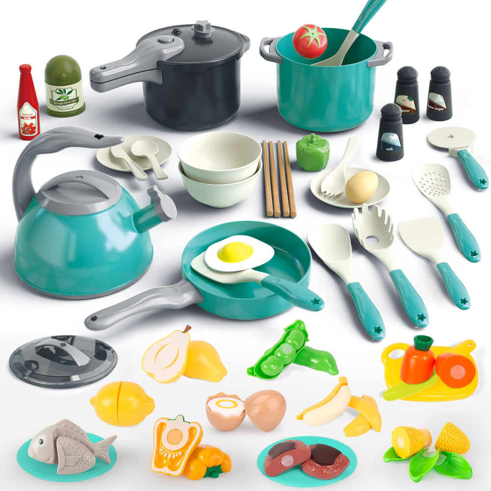 Bruvoalon 67-piece kitchen set with teal pressure cooker fuels imaginative play