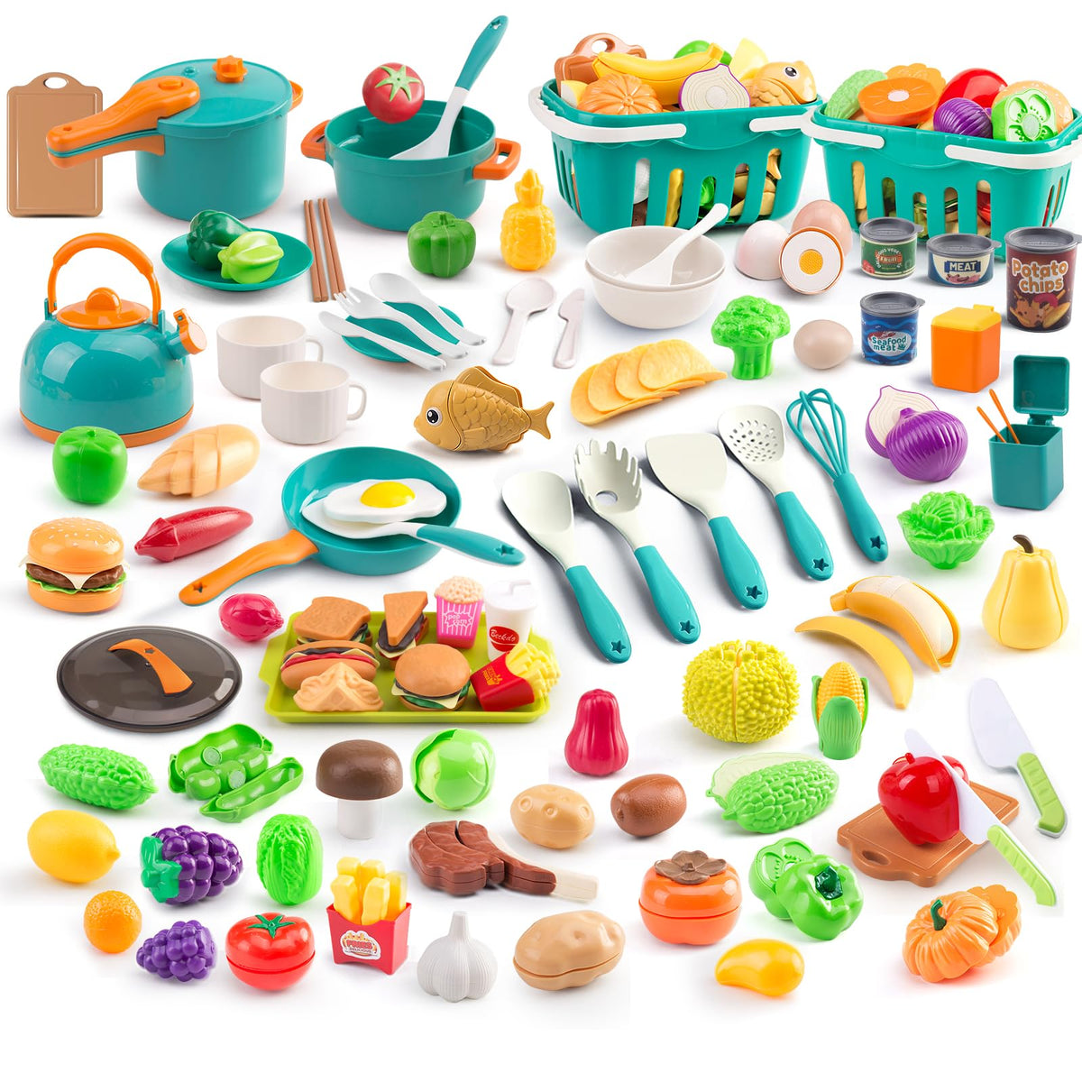 Bruvoalon mini play kitchen accessories spread for imaginative cooking play.