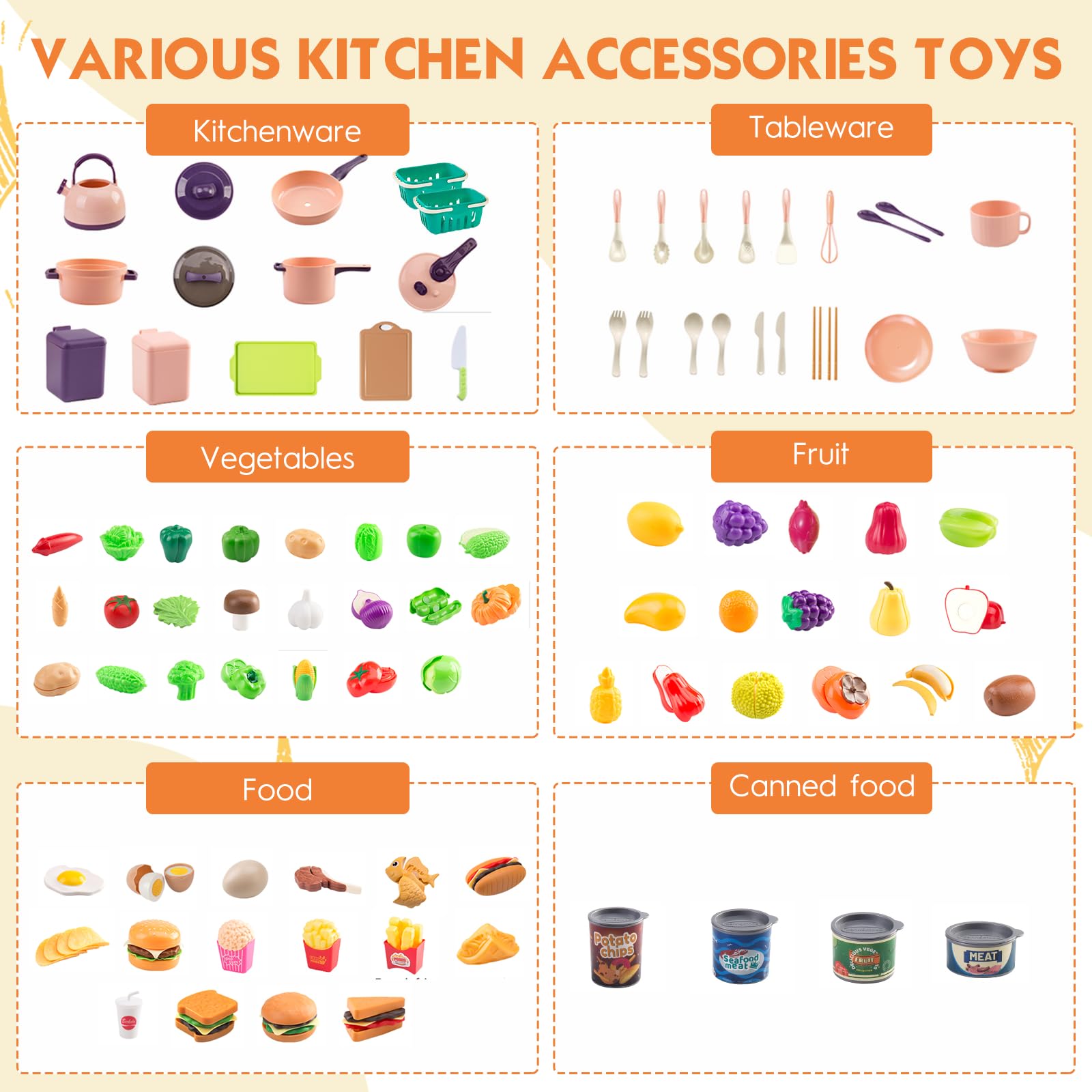 Bruvoalon kitchen cookware and tableware for organized pretend meals