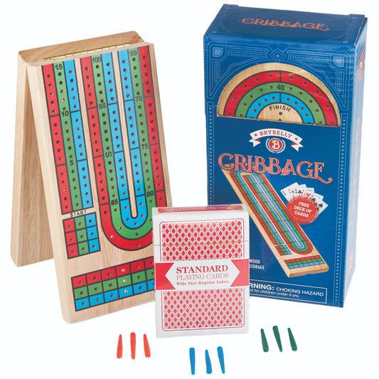 Brybelly cribbage board in traditional wooden design for classic gameplay.