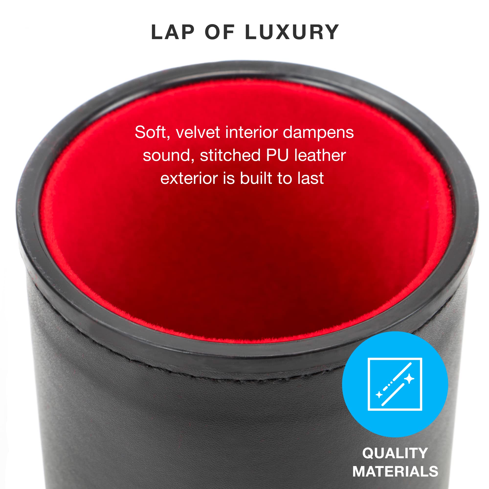 Soft padded interior dampens dice noise for quieter play with Brybelly cups