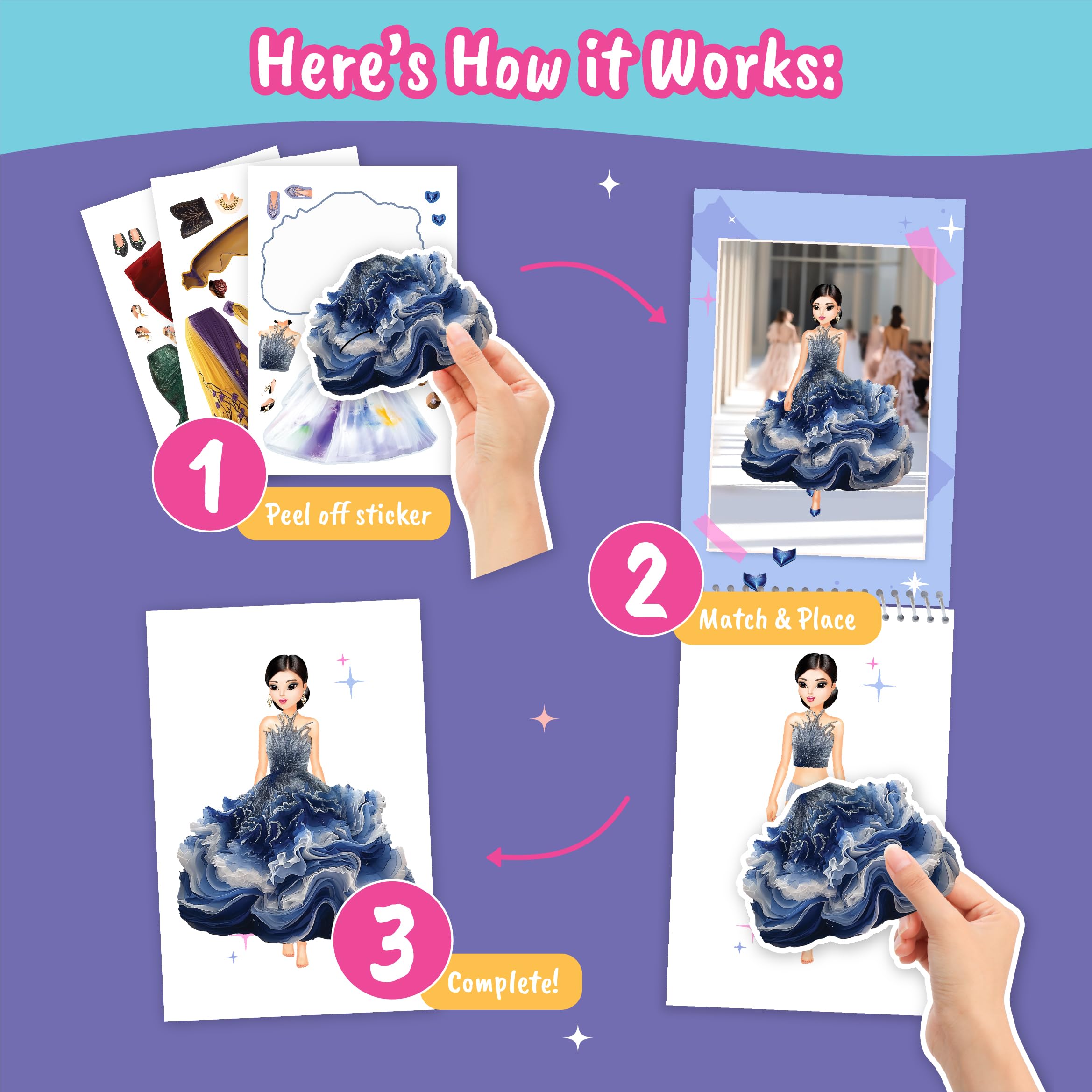 BSCOOL Sticker Dress Up Book glamour-themed pages inspire fashion storytelling and play.