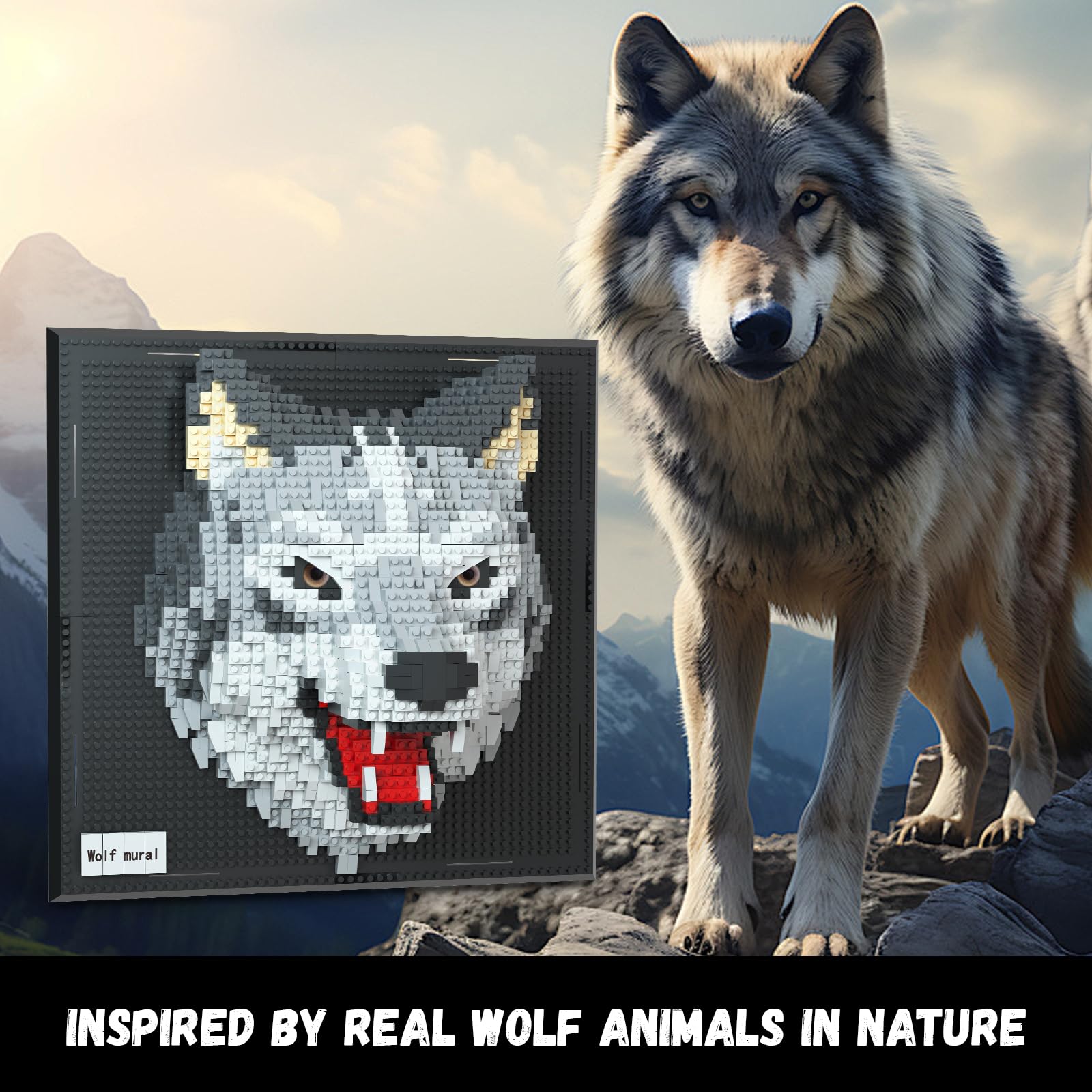 BseSparklion Wolf design close up highlights vibrant colors and texture.