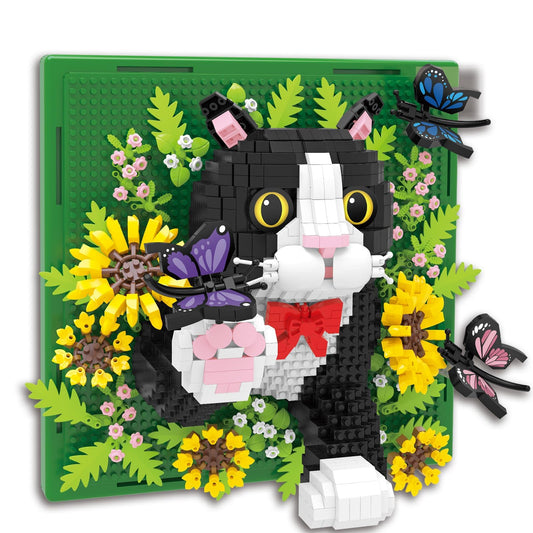 BseSparklion Flowers Tuxedo Cat 3D wall art ready to hang in living spaces