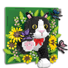 BseSparklion Flowers Tuxedo Cat 3D wall art ready to hang in living spaces