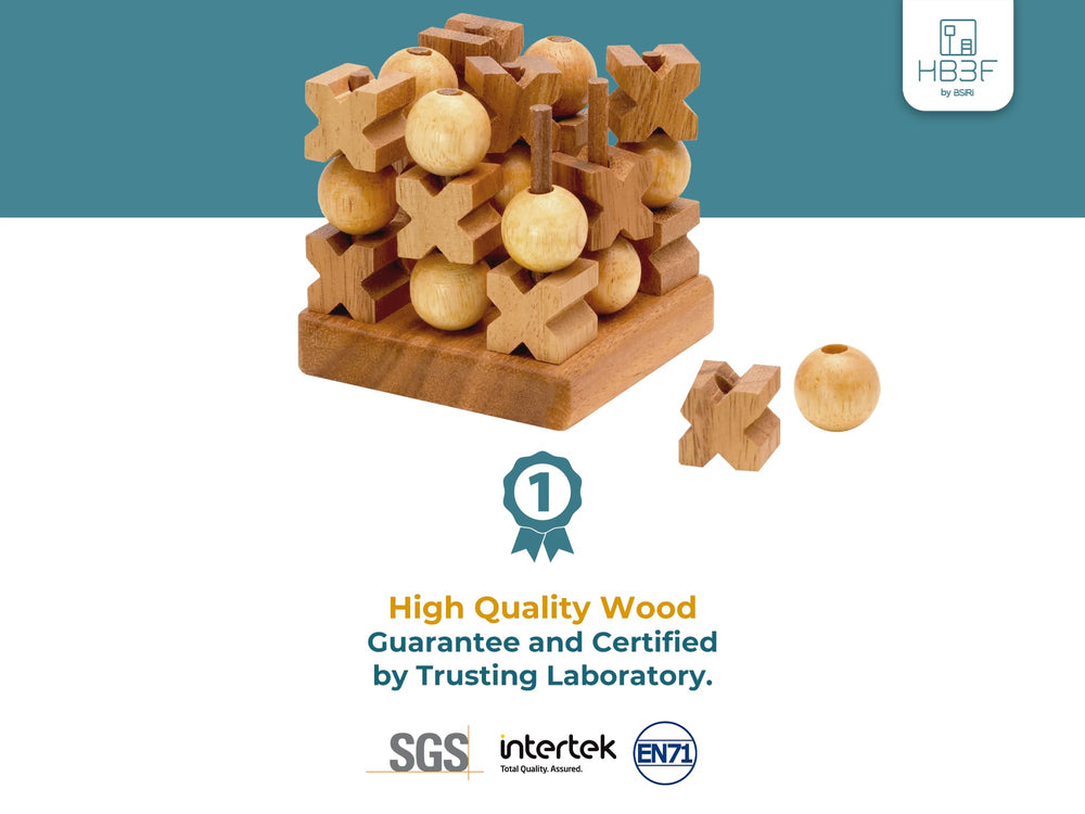 BSIRI 3D wooden tic tac toe on coffee table display for family game night.